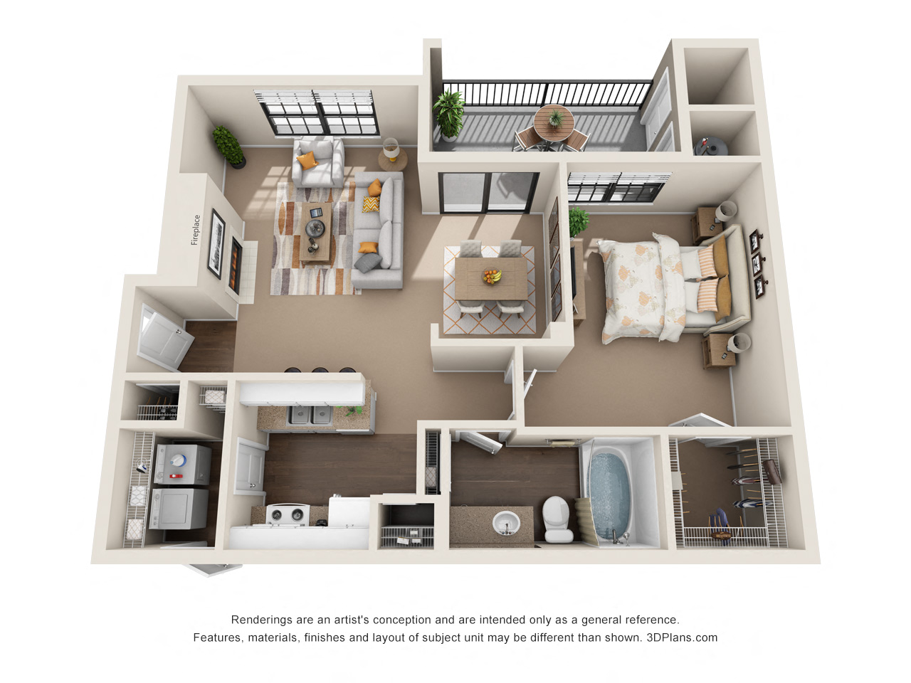 Floor plan for 1 bed, 1 bath, 842 sqft